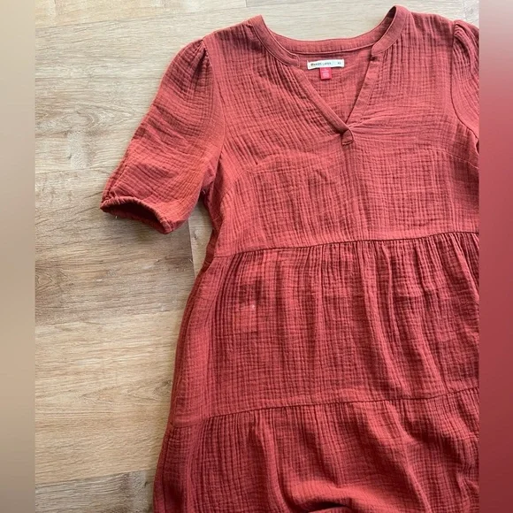 Marine Layer Rust Gauze Puff Sleeve Tiered Midi Dress Women’s XS Soft Cotton - Picture 4 of 5